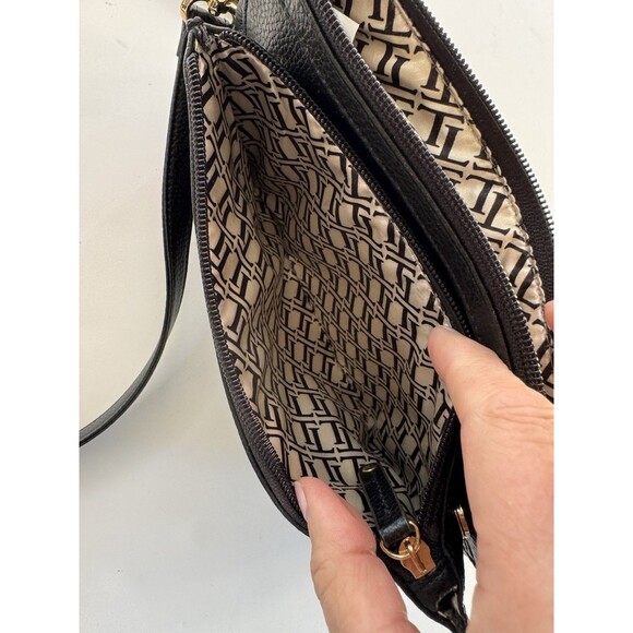 Tignanello Black Leather Crossbody Bag Adjustable Strap Gold Hardware - Picture 10 of 13